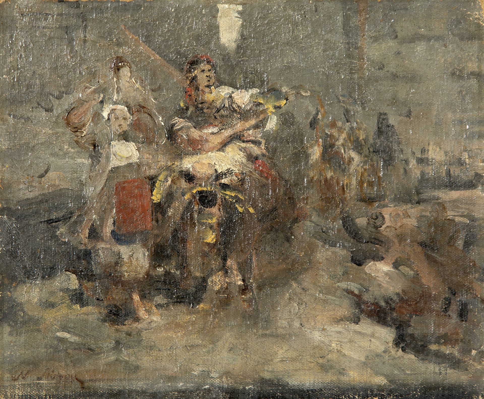 Nikiforos Lytras (Greek, 1832-1904) Returning from the fair of Pendeli 20.5 x 25 cm.