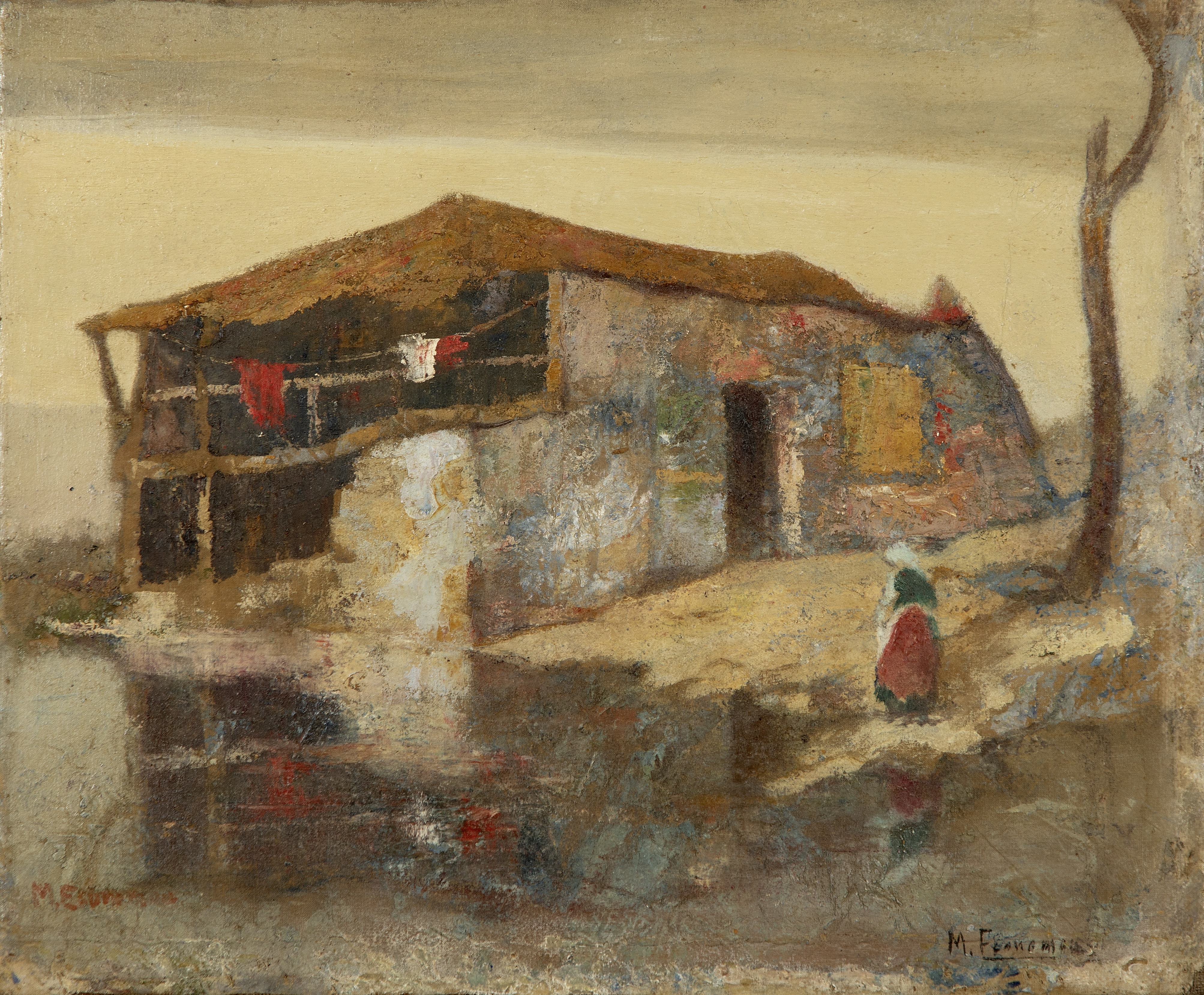 Michalis Economou (Greek, 1888-1933) Houses in Bretagne 38.5 x 46 cm.