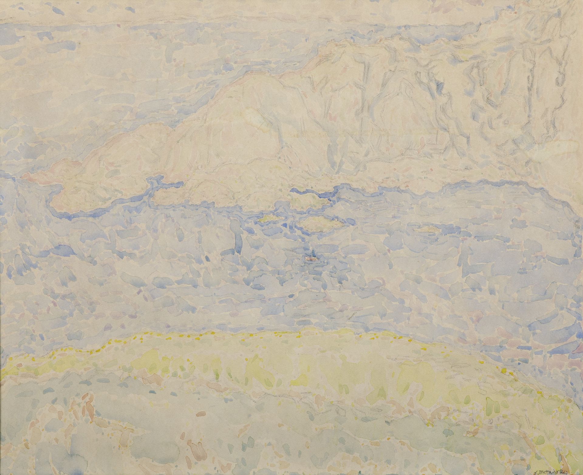 Spyros Papaloukas (Greek, 1892-1957) Landscape Mount Parnassos 33.6 x 41.5 cm. (Painted c. 1945. )