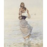 Hector Caffieri, RI, RBA (British, 1847-1932) Mother carrying her child through the shallows