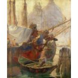 Ellis Silas (British, 1883-1972) Docked boats, Venice