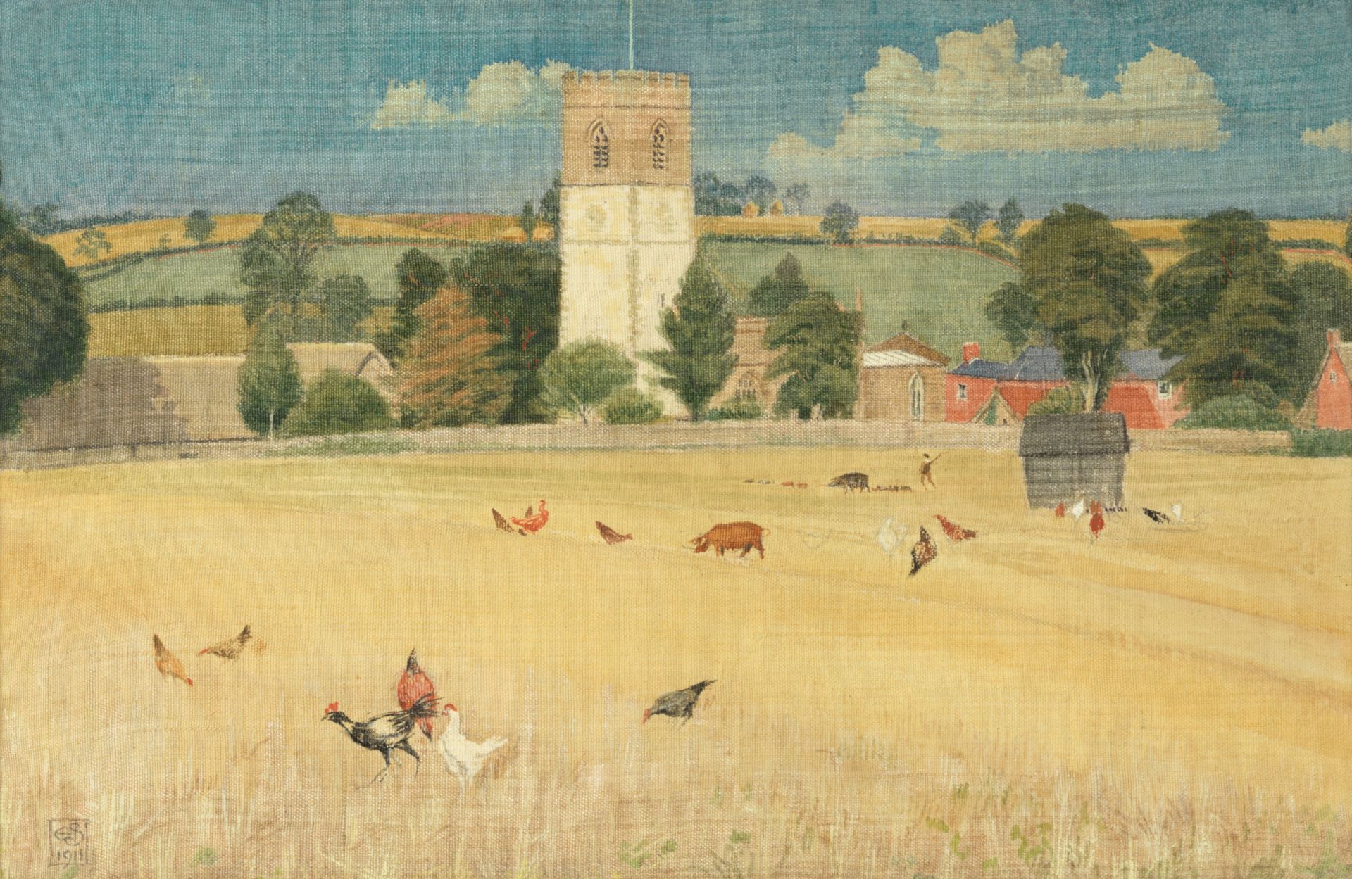 Joseph Edward Southall, RWS, NEAC, RBSA (British, 1861-1944) Rural village scene