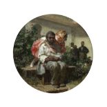 Domenico Morelli (Italian, 1826-1901) L'abbraccio tondo 16.5 cm (6 1/2 in) diameter