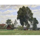 Alfred Zoff (Austrian, 1852-1927) Farmstead from the meadow