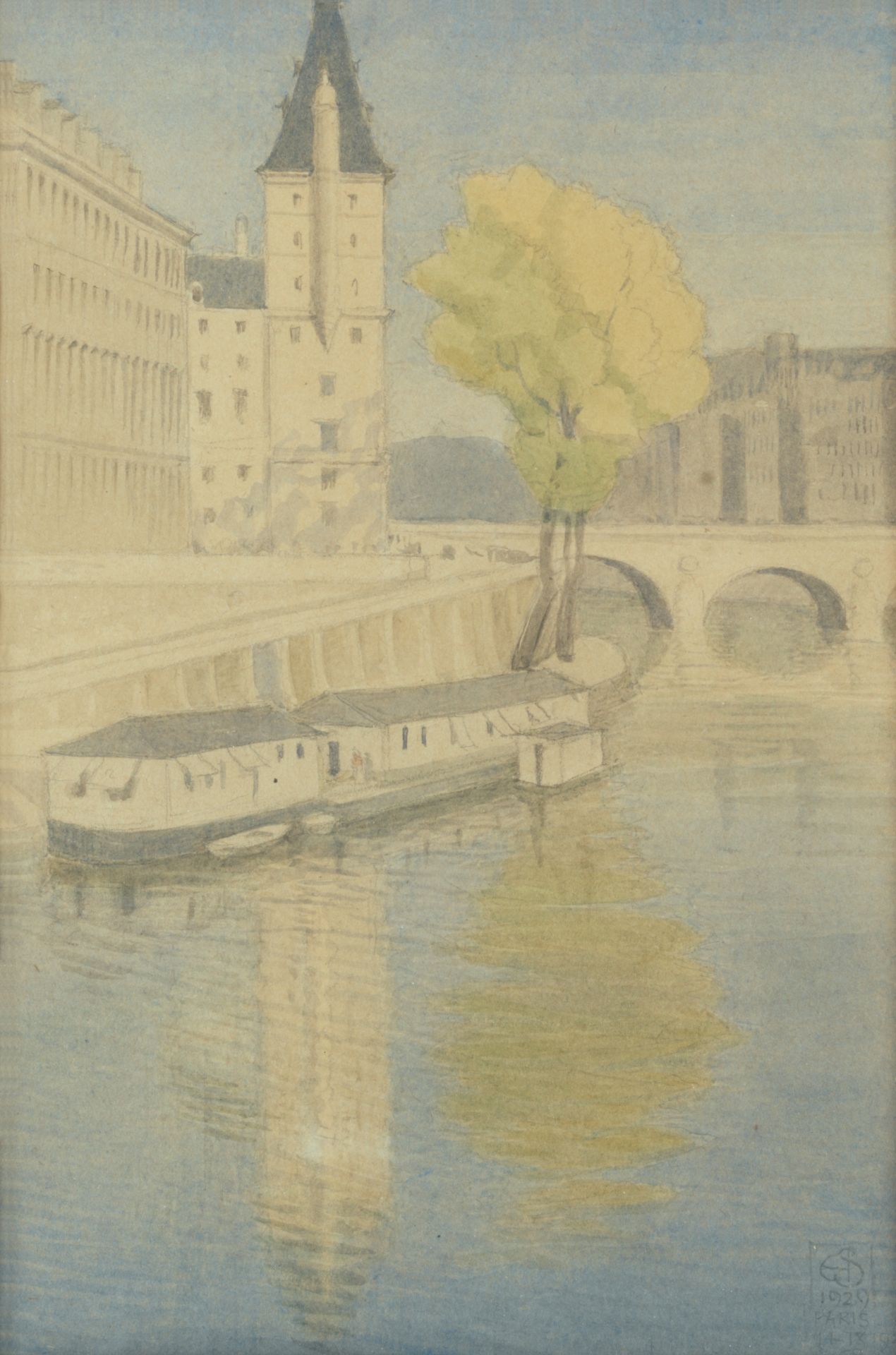 Joseph Edward Southall, RWS, NEAC, RBSA (British, 1861-1944) The Seine at Pont St. Michel, Paris