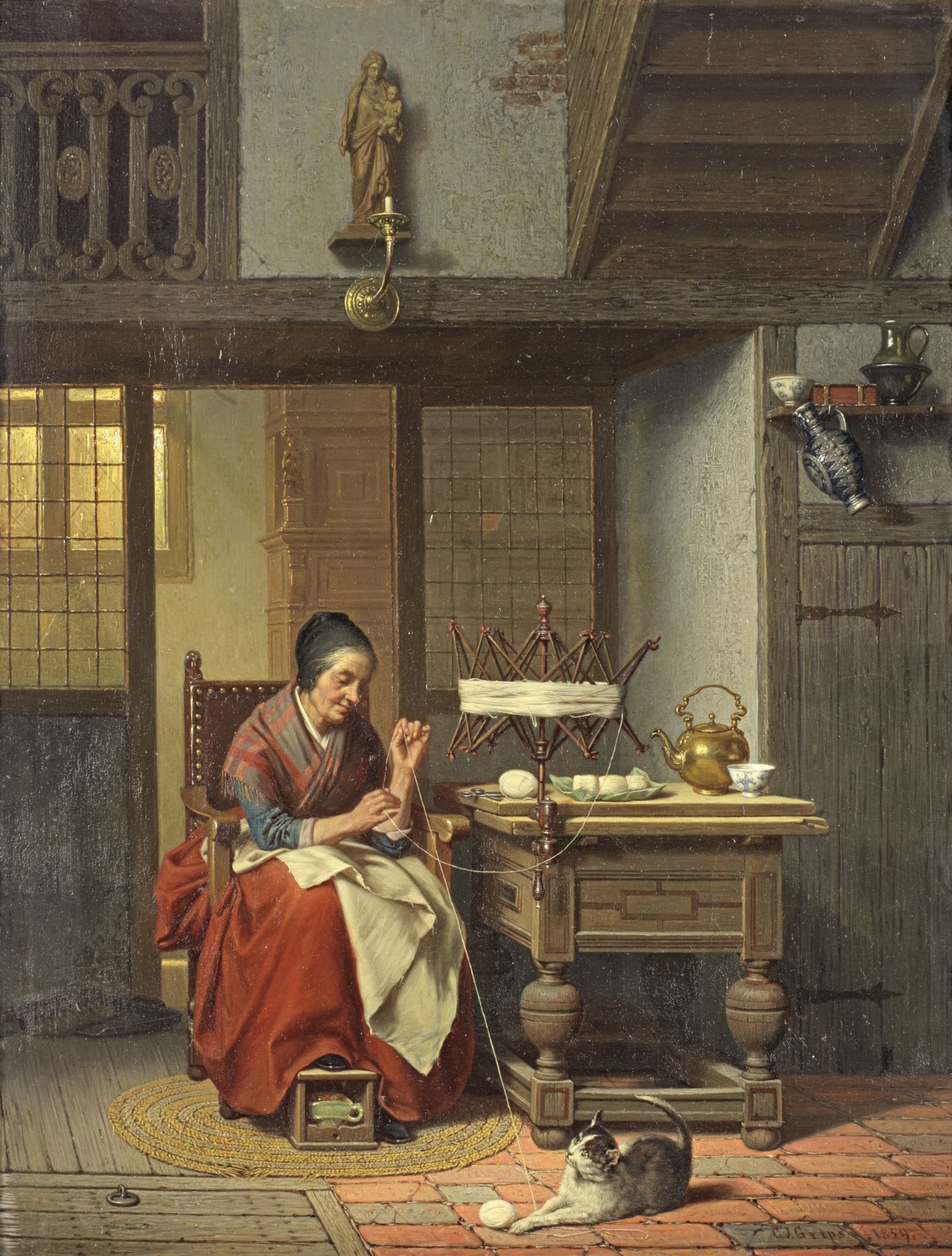 Charles Joseph Grips (Belgian, 1825-1920) The wool winder's assistant