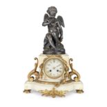 A French 19th century gilt, patinated bronze and marble figural mantle clock Lemerle-Charpentier,...