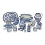 A collection of blue and white items