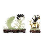 Two Chinese green hardstone elaborate groups (2)