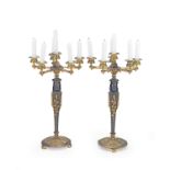 A pair of Empire gilt bronze six-light candelabra (2)
