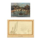 19th Century British School Shipping in calm waters, pencil mount inscribed D. Leitch ( together ...