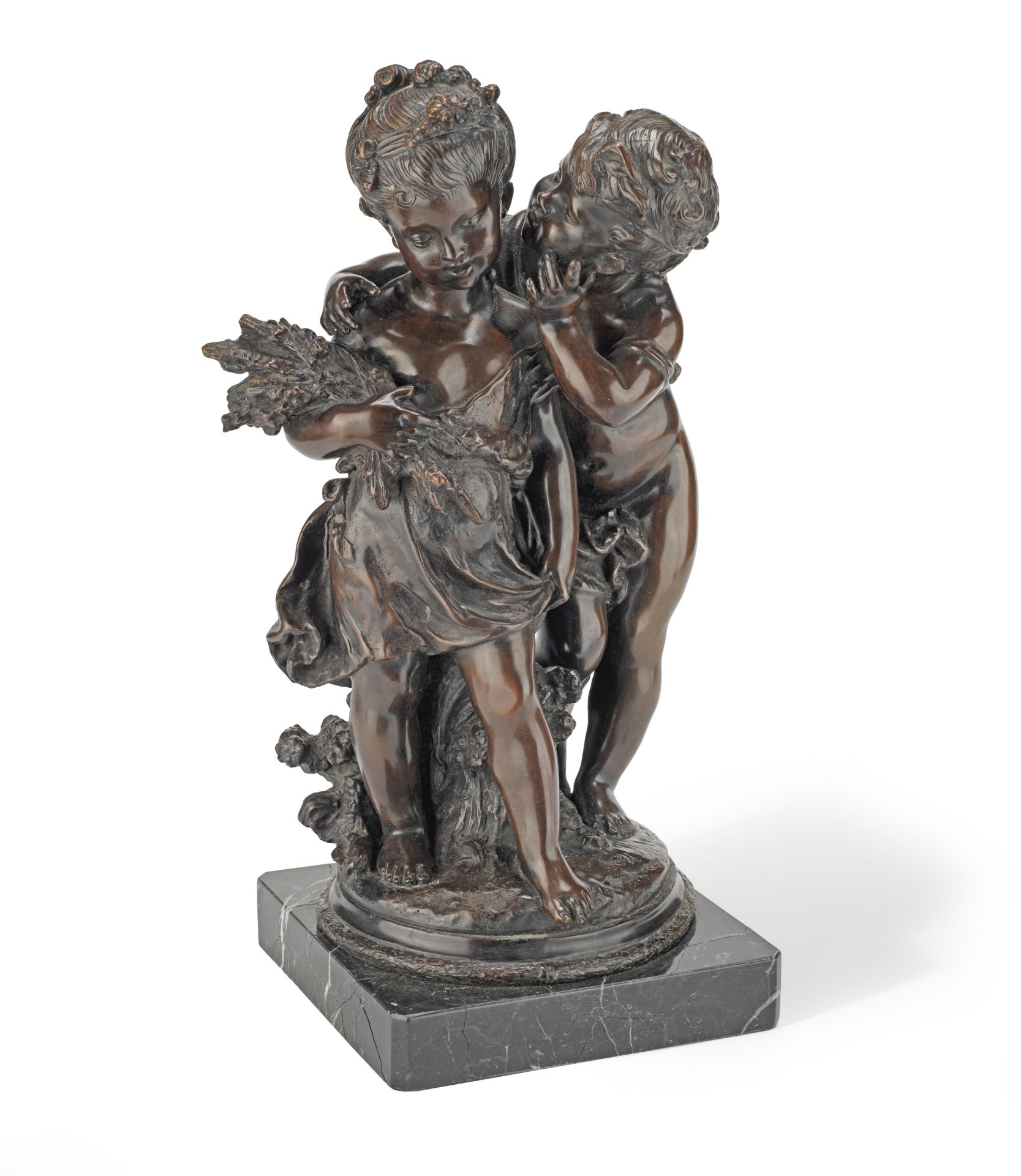 After AUGUSTE MOREAU (FRENCH, 1826-1897) A patinated bronze figure group of two putti