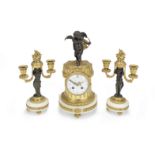 A French 19th century patinated and gilt bronze clock garniture (3)