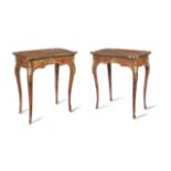 A pair of French late 19th century kingwood and marquetry sidetables (2)