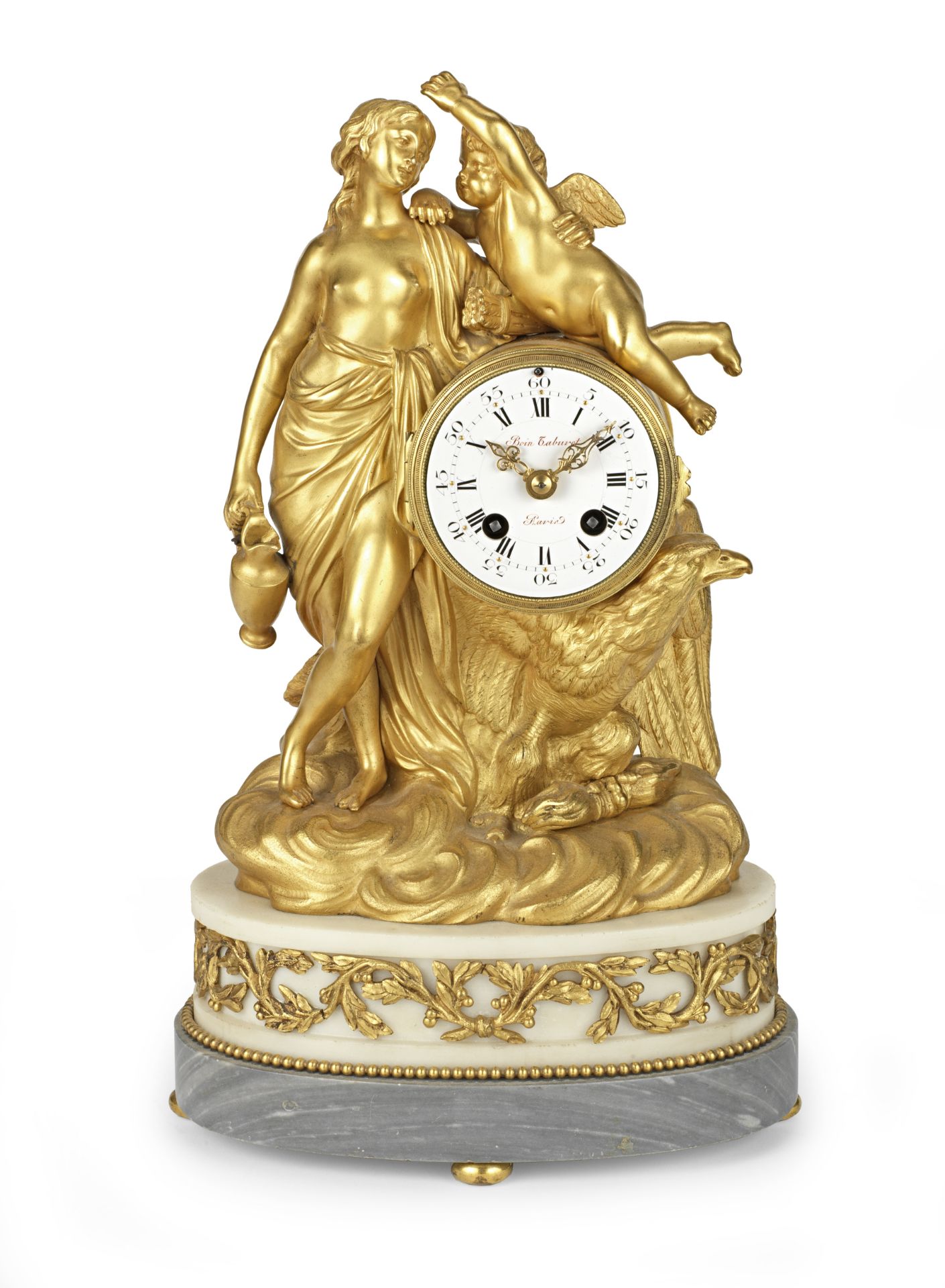 A French 19th century ormolu and marble mantel clock Signed Taburnet, Paris