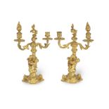 A pair of French 19th century ormolu twin branch candlesticks (2)