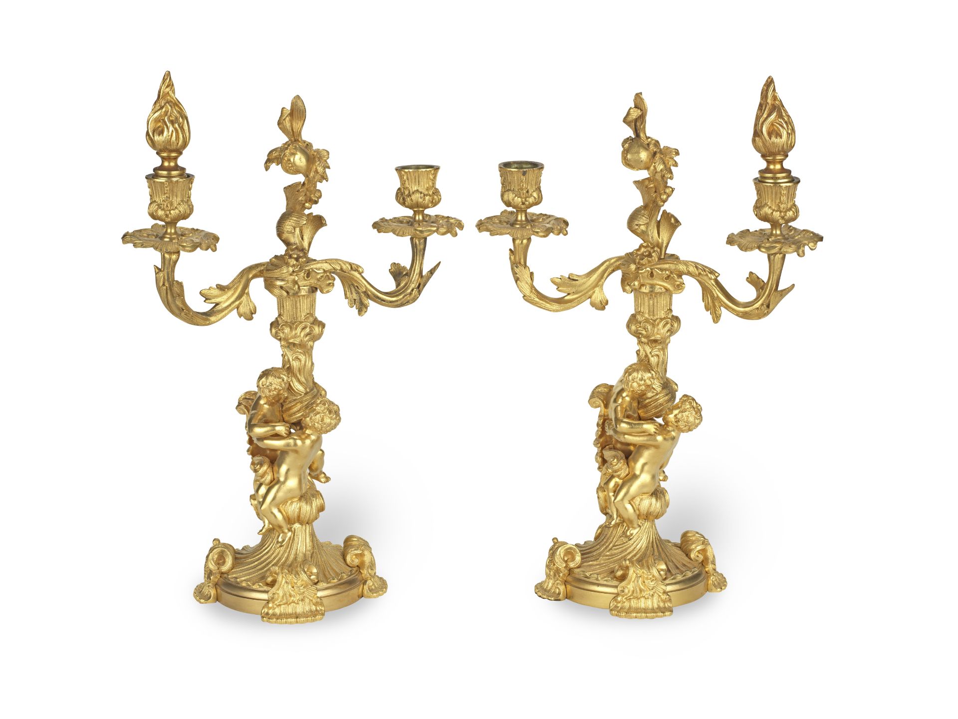 A pair of French 19th century ormolu twin branch candlesticks (2)