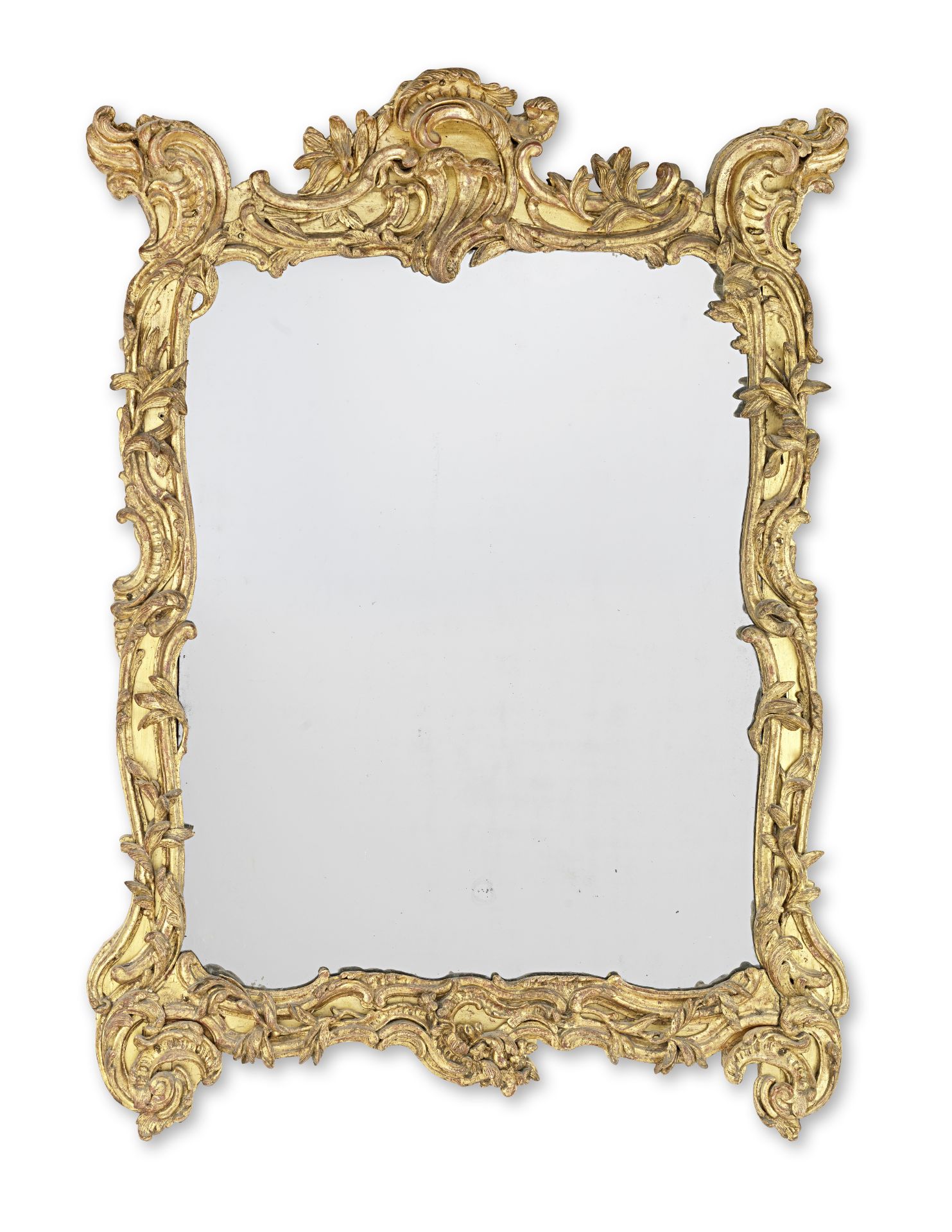 A German first half 18th century carved giltwood mirror