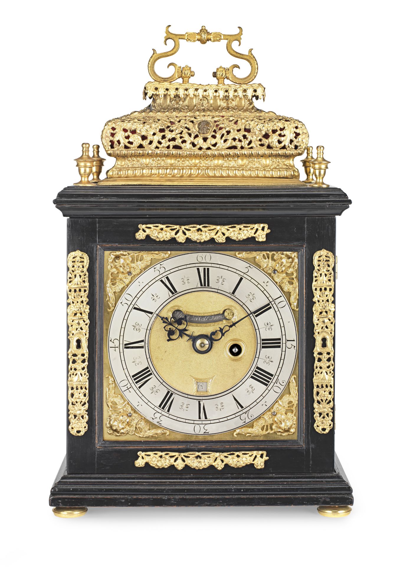 A mid 18th century ebonized bracket clock by T. Cattell, London