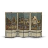 A French five panel painted screen Late 19th century