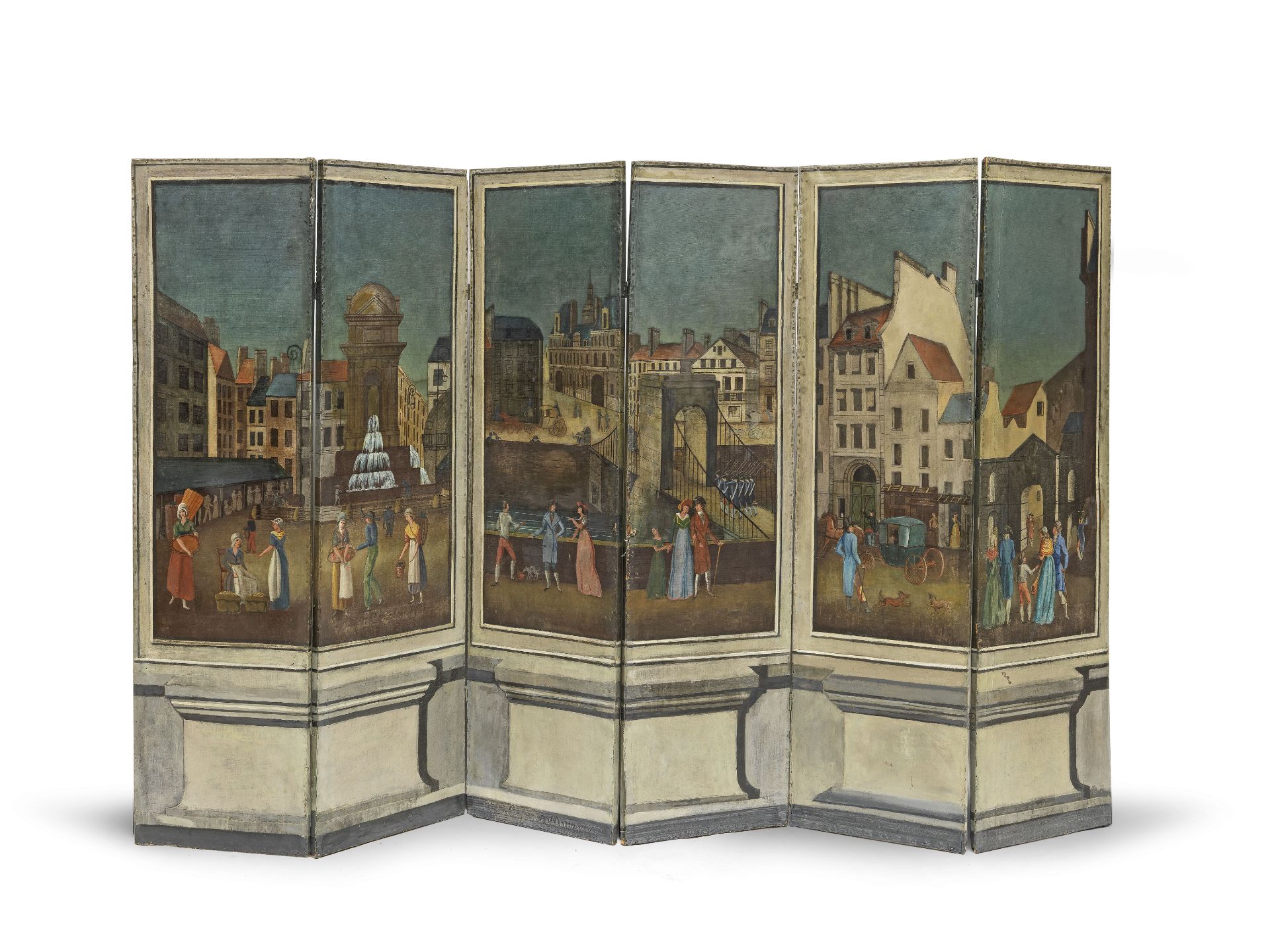 A French five panel painted screen Late 19th century