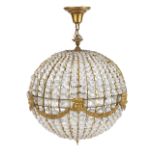 An early 20th century spherical moulded glass and gilt metal mounted ceiling light Probably French