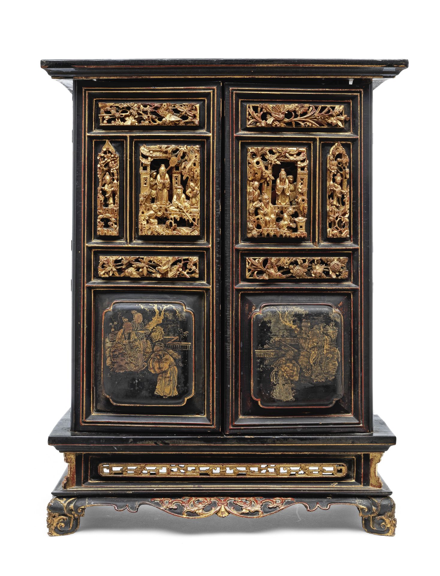 A Chinese gold and black lacquered two-door rectangular cabinet Late Qing dynasty