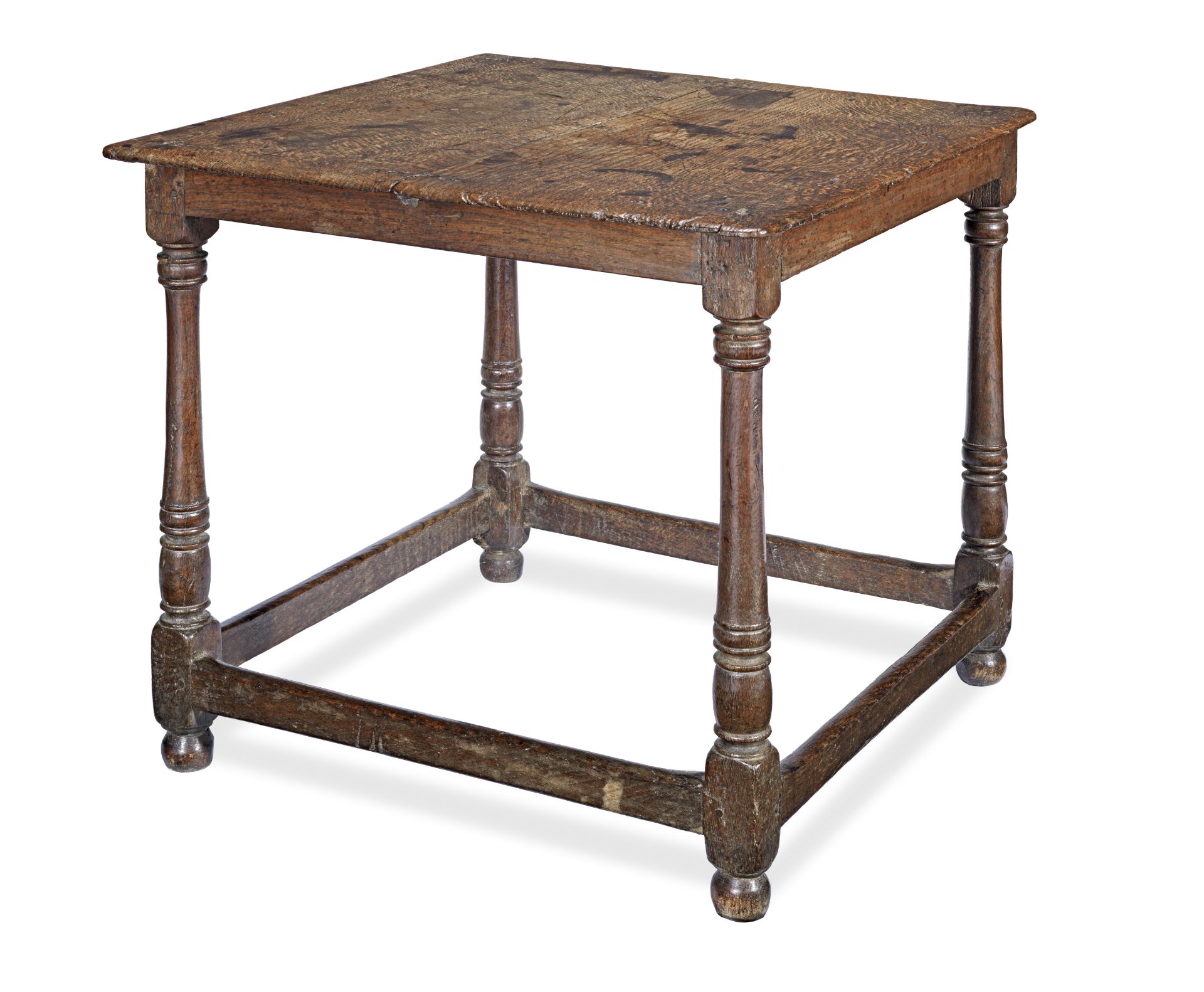 An unusual square late 17th century oak table