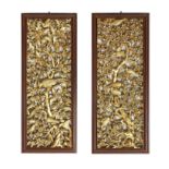 A pair of Chinese pierced giltwood rectangular hanging panels Late Qing Dynasty (2)