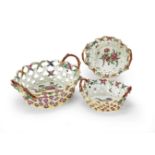 Three Worcester yellow-ground oval baskets, circa 1770