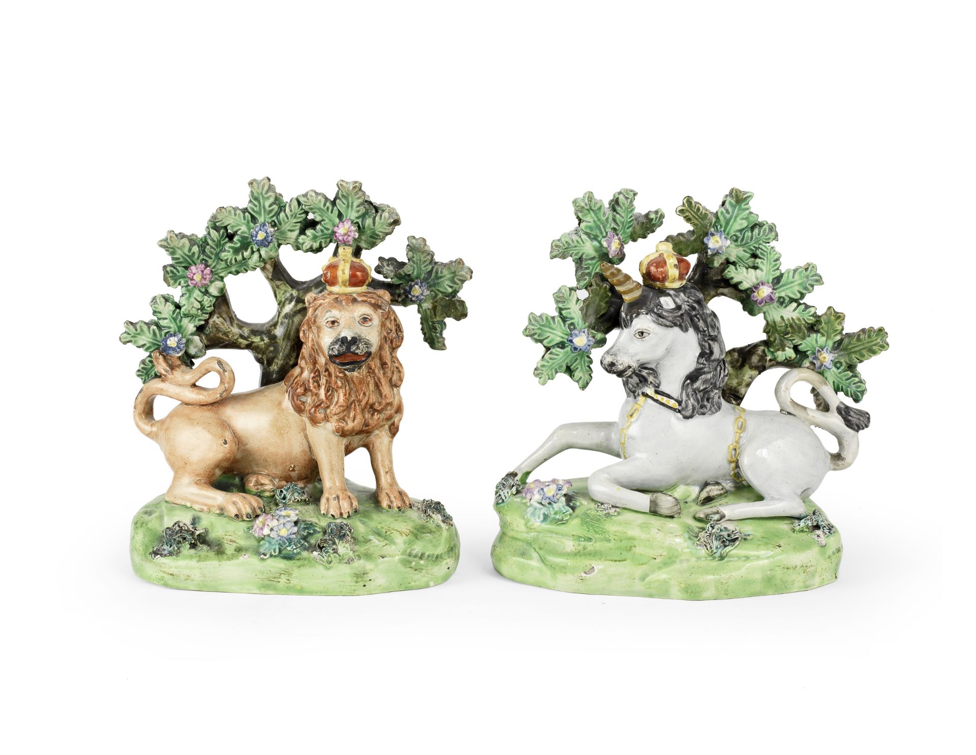 A pair of Staffordshire models of the Royal Arms supporters by John Walton, circa 1820-30