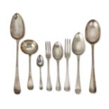 A collection of English and Dutch silver flatware various dates and makers, principally 18th cent...