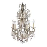 A French cut and moulded glass six light chandelier Early 20th century