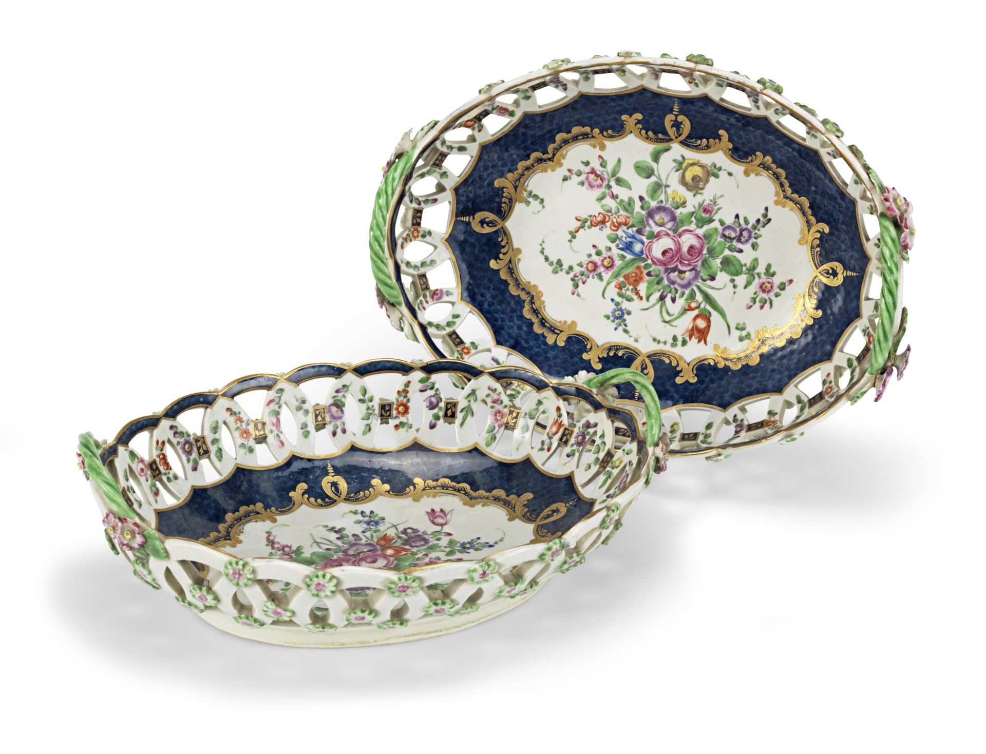 A pair of Worcester dessert baskets, circa 1770