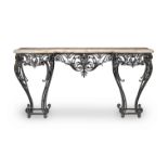 A French late 19th century wrought iron console table