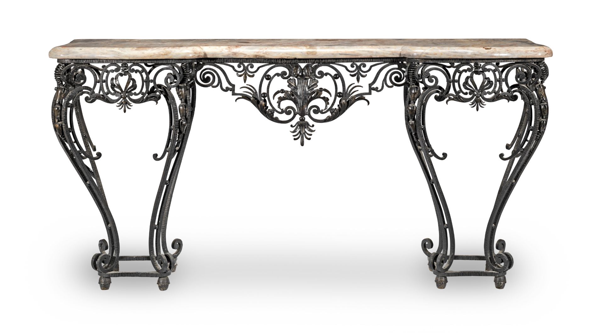 A French late 19th century wrought iron console table