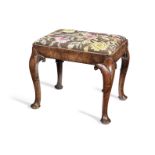 A small George I walnut stool together with a circular Queen Anne style walnut stool (2)