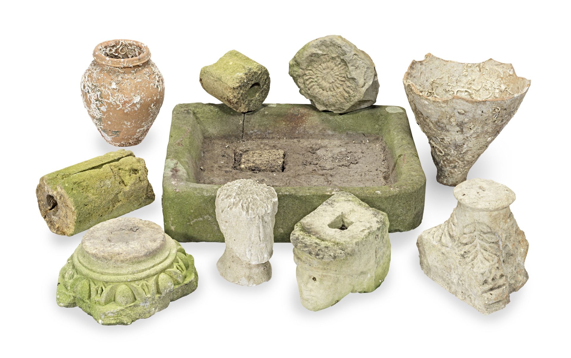 A collection of various architectural fragments and Roman plainware pottery (10)