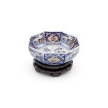 A large blue and white imari octagonal bowl with possibly later gilding Edo period (1615-1868), ...