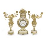 A French 19th century marble and gilt metal mounted clock garniture (3)