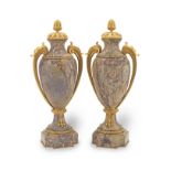 A pair of Louis XVI style ormolu and breccia rosa baluster vases (2)