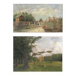 H. R. Bartlett Figures in a country park oil on canvas, unframed signed and dated 1875 ( together...