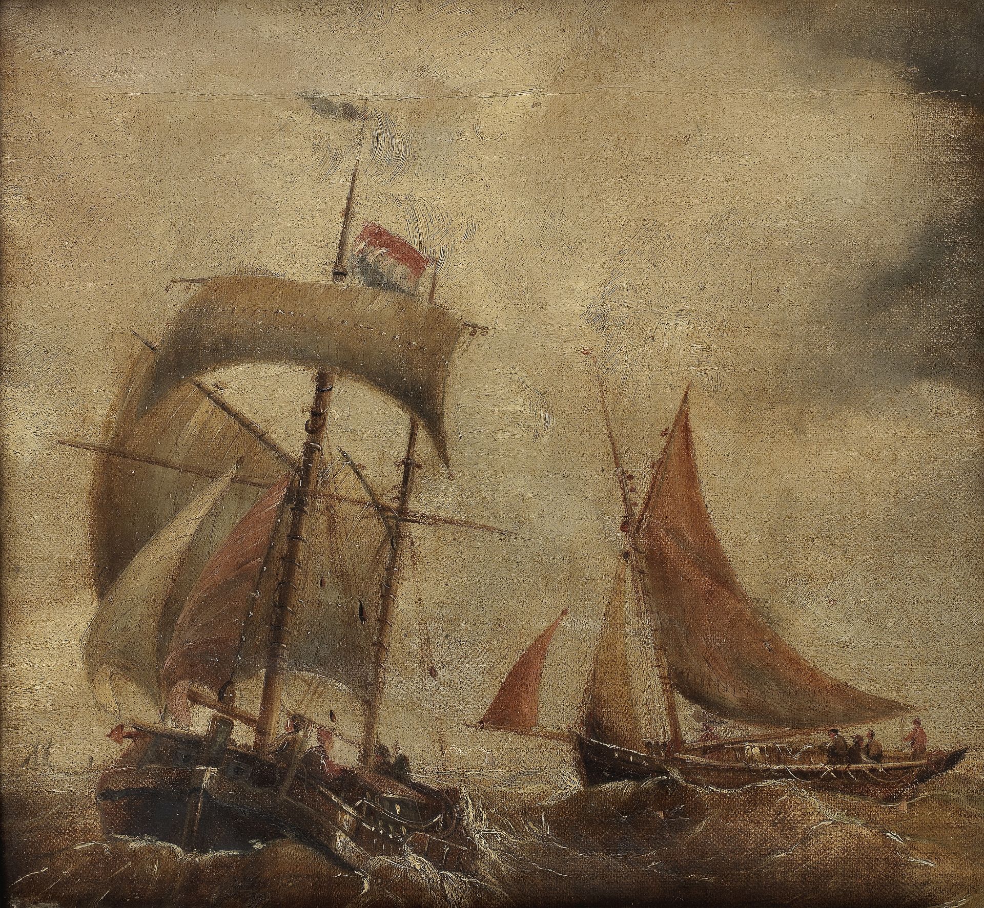 Dutch School, 19th Century Shipping in a stormy sea