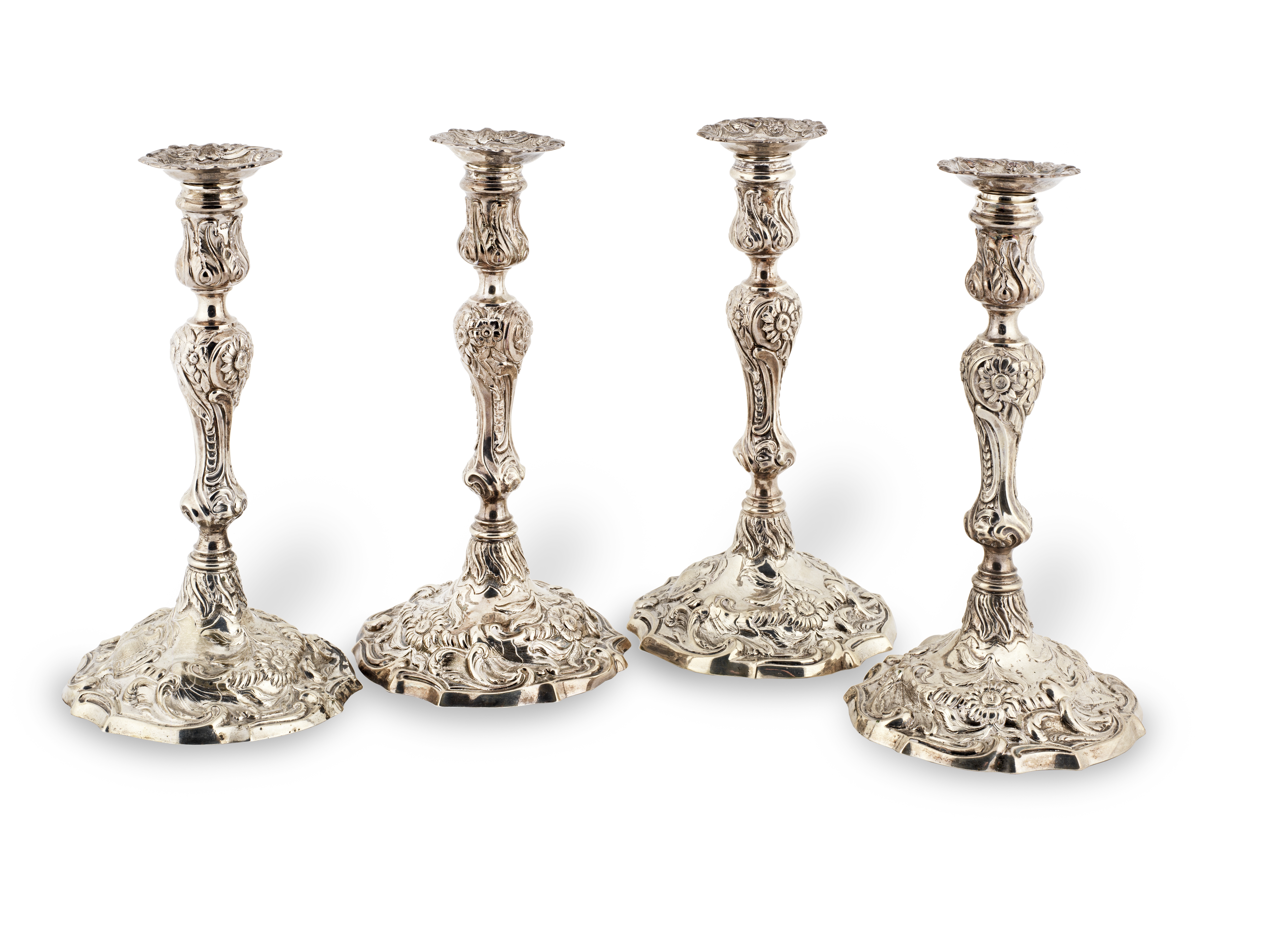 A set of four George II cast silver candlesticks John Cafe, London 1753 (4)