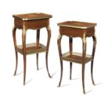 A matched pair French late 19th century ormolu mounted mahogany fruitwood and green stained occas...