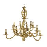 A French fifteen light gilt metal chandelier