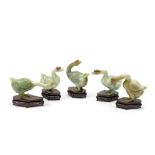 Five Chinese hardstone standing geese (5)
