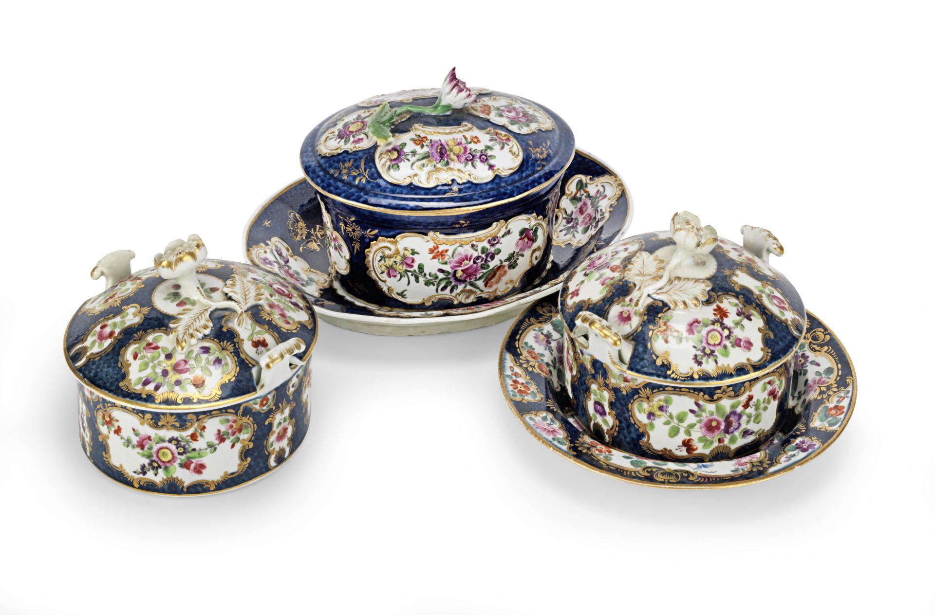Three Worcester butter tubs, circa 1770