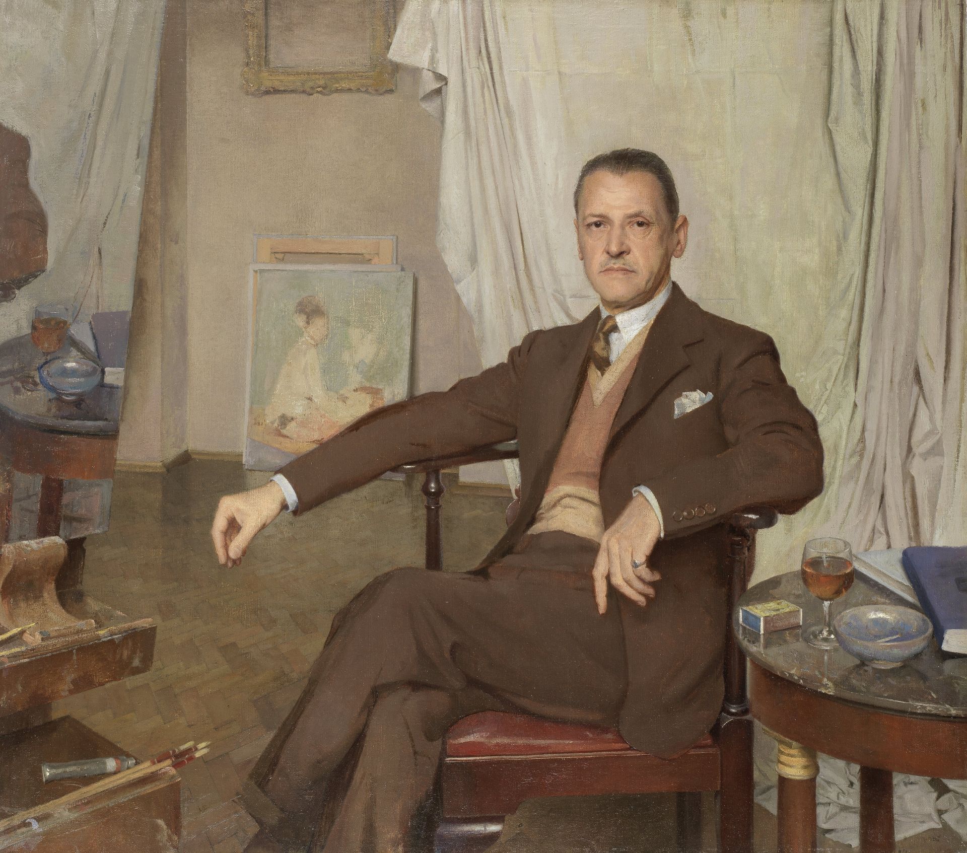 Sir Gerald Festus Kelly RA, KCVO, PRA (British, 1879-1972) A Glass of Sherry in the Studio, Portr...