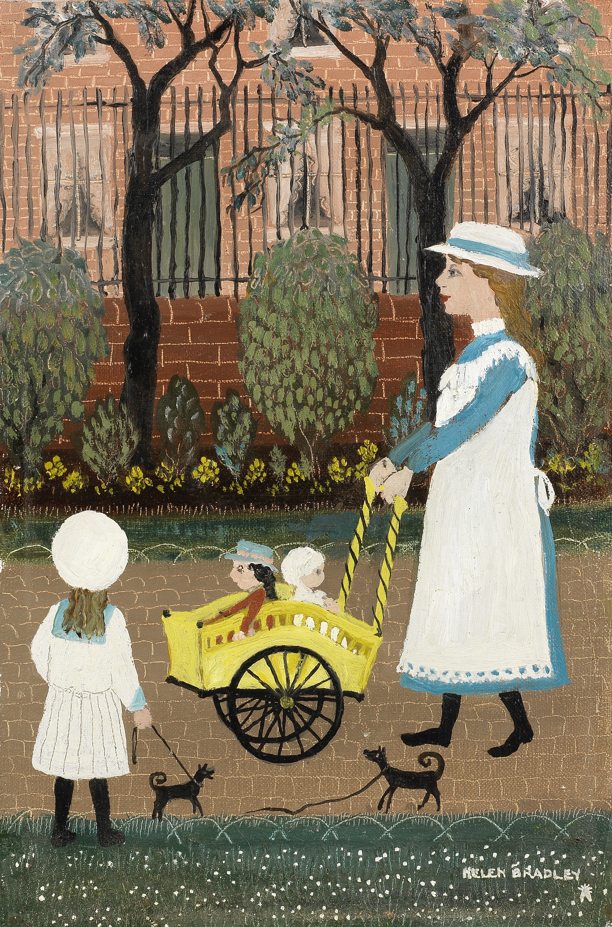 Helen Bradley (British, 1900-1979) A Family Walk 26.5 x 18 cm. (10 3/8 x 7 1/8 in.)